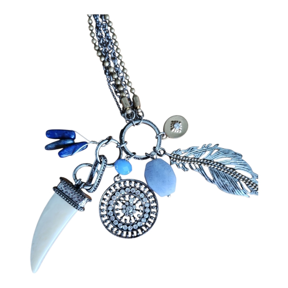 Chico's Silver and Blue Charm Necklace
